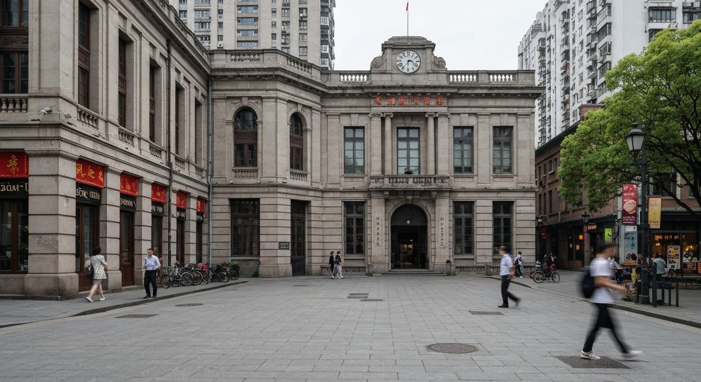 the restored 1930s facade of Rockbund Art Museum at 20 Huqiu Lu, framed by quieter lanes behind the northern Bund